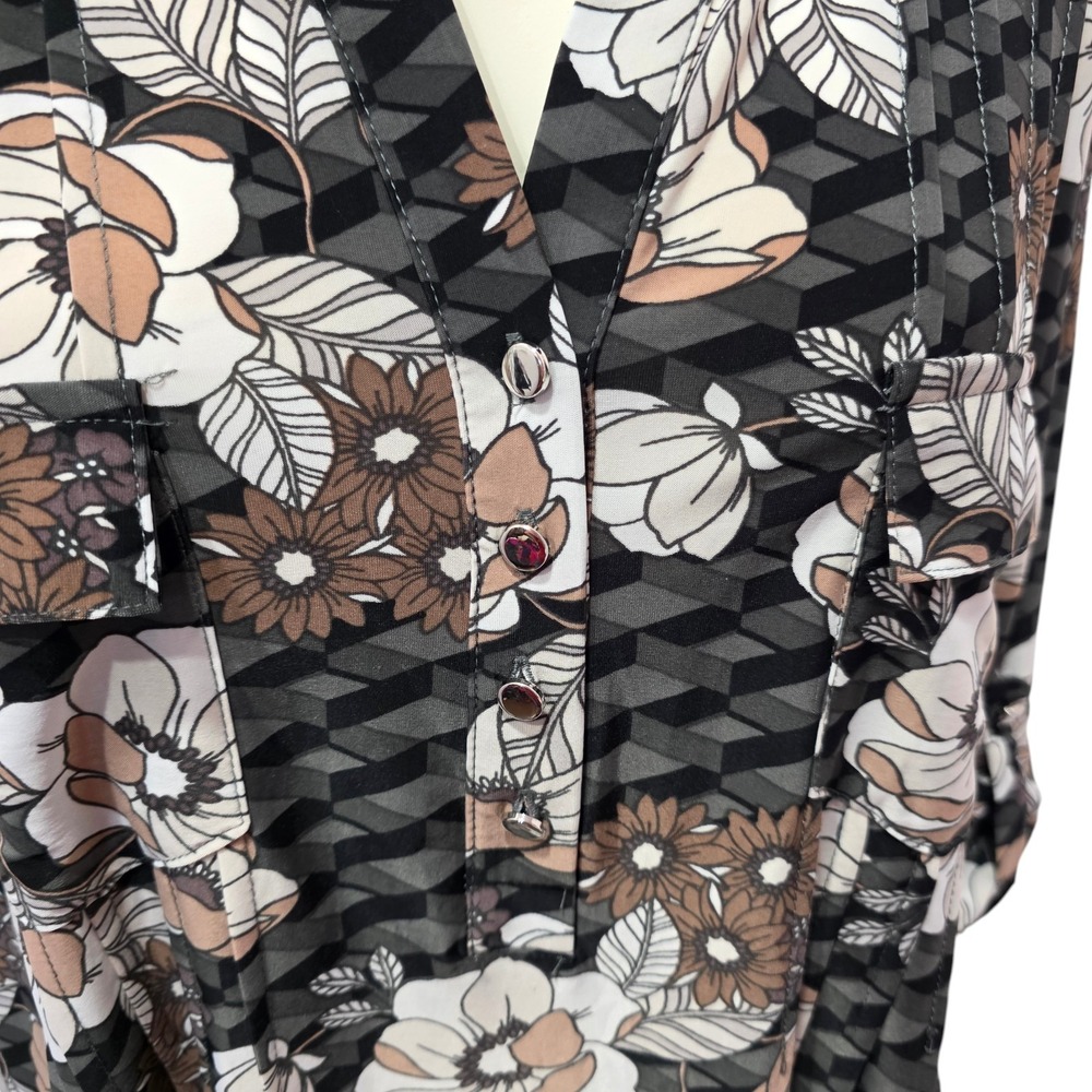Cocomo Woman 3X Floral Tunic Blouse Black Brown Sheer Roll Tab Sleeve Plus Boho - Picture 5 of 5